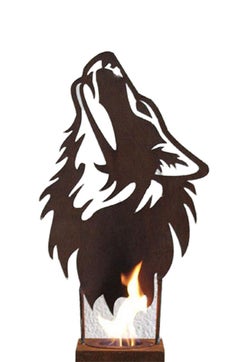 Colonna in acciaio e torcia da giardino - "Wolf" - arte unica fatta a mano