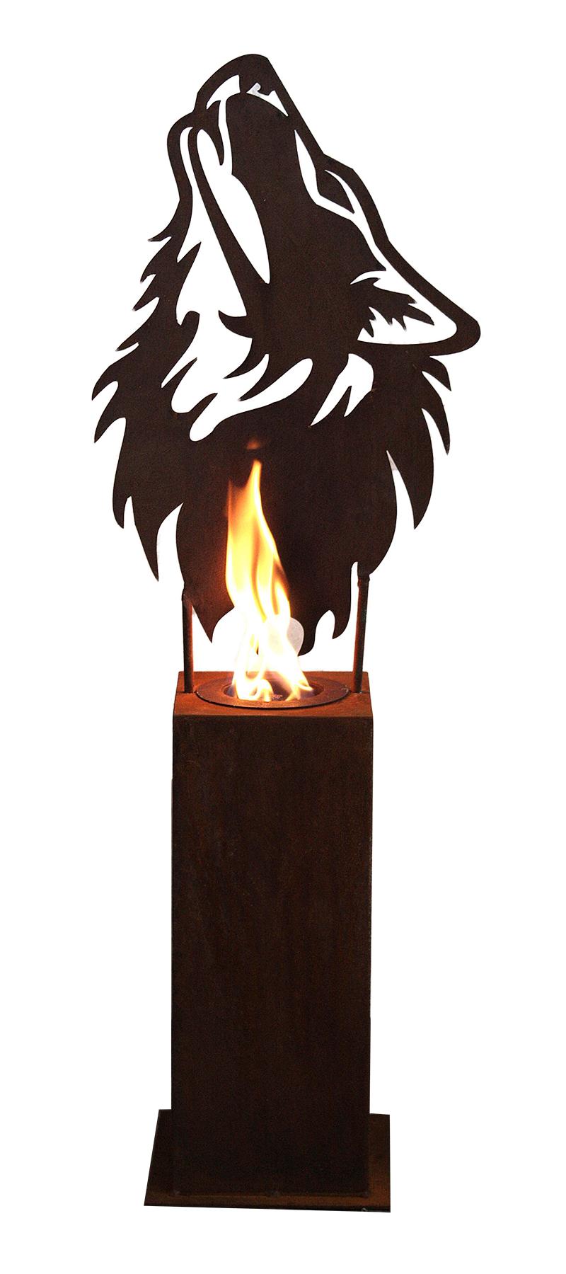 colonne en acier et torche de jardin - « Loup » - art unique fait à la main  - Art de Stefan Traloc