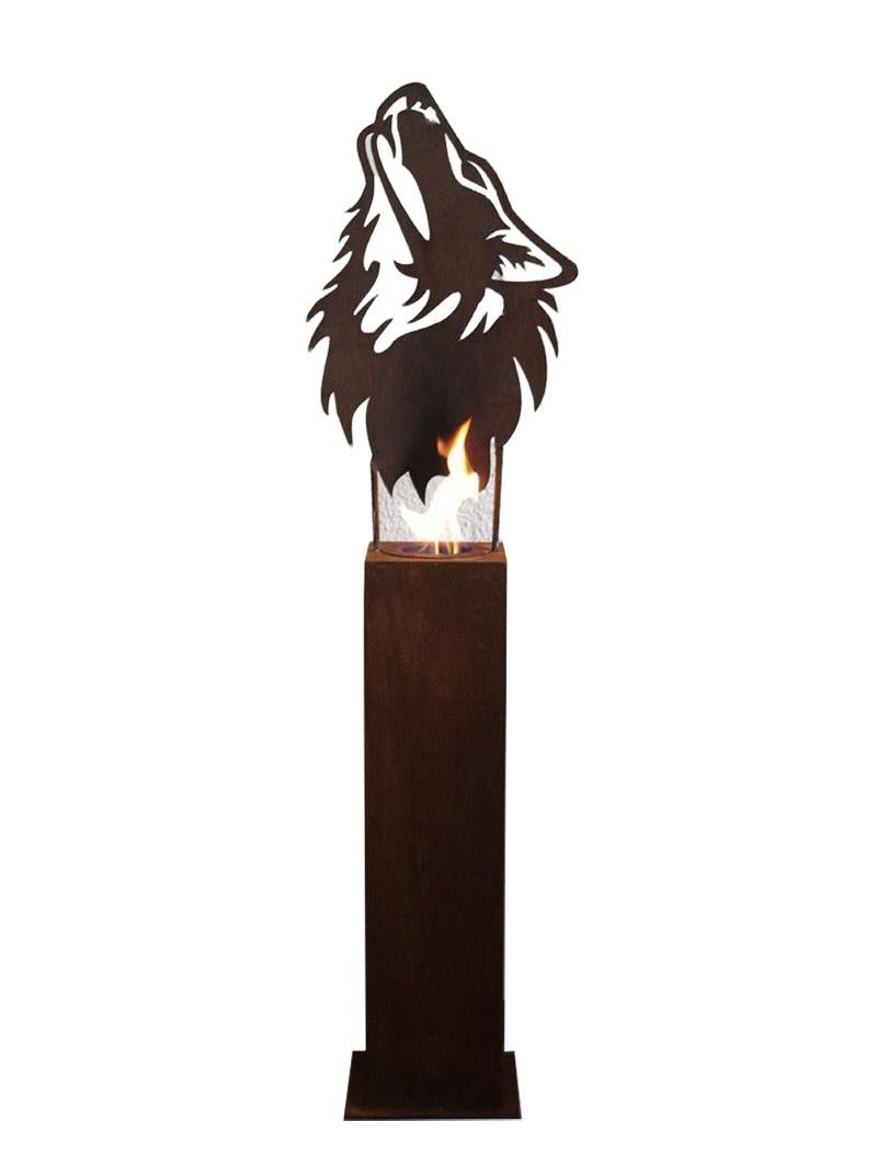colonne en acier et torche de jardin - « Loup » - art unique fait à la main  - Sculpture de Stefan Traloc