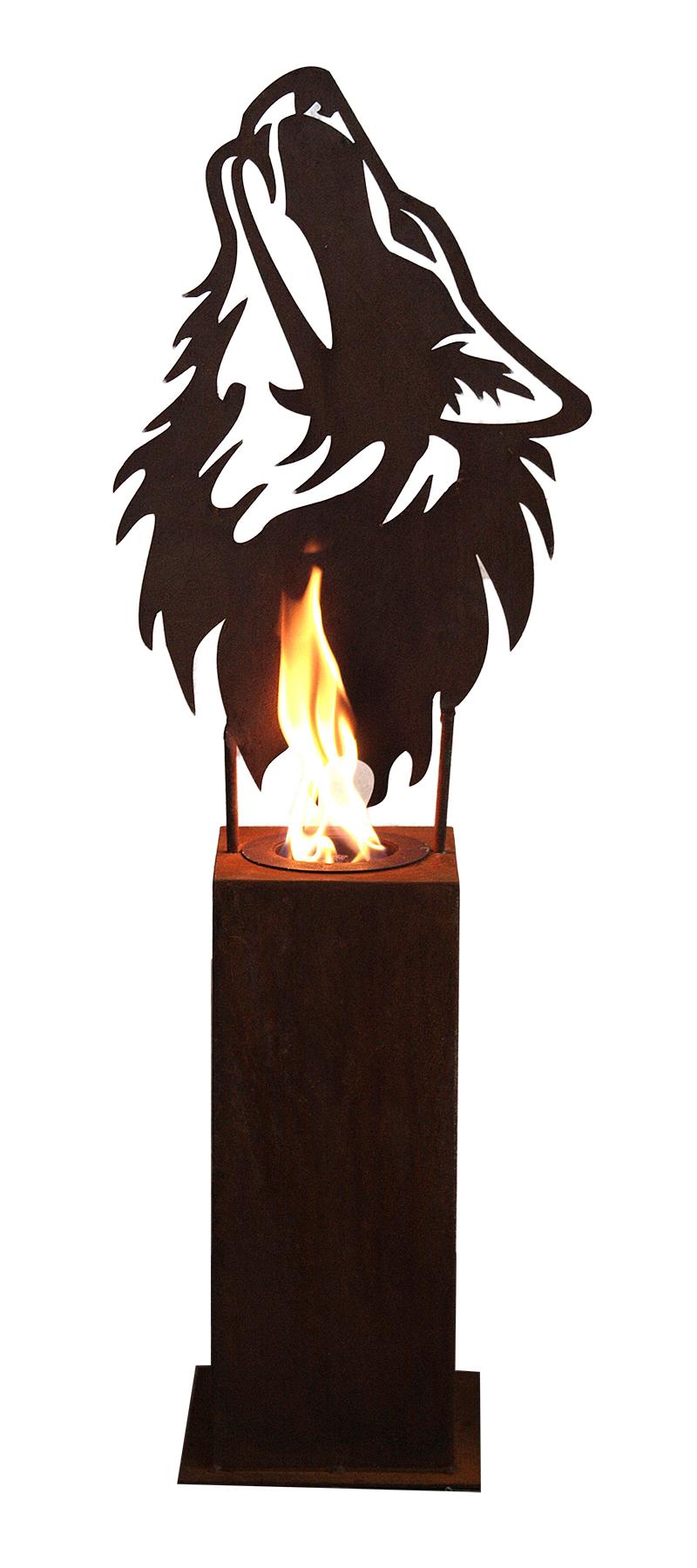 Steel Column and Garden Torch - "Wolf" - handmade unique art