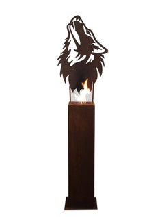 colonne en acier et torche de jardin - « Loup » - art unique fait à la main