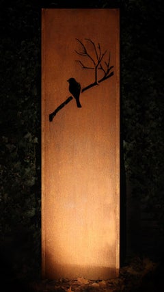 Pared de acero para jardín - "Pájaro" - Adorno moderno para exterior - 54×195 cm