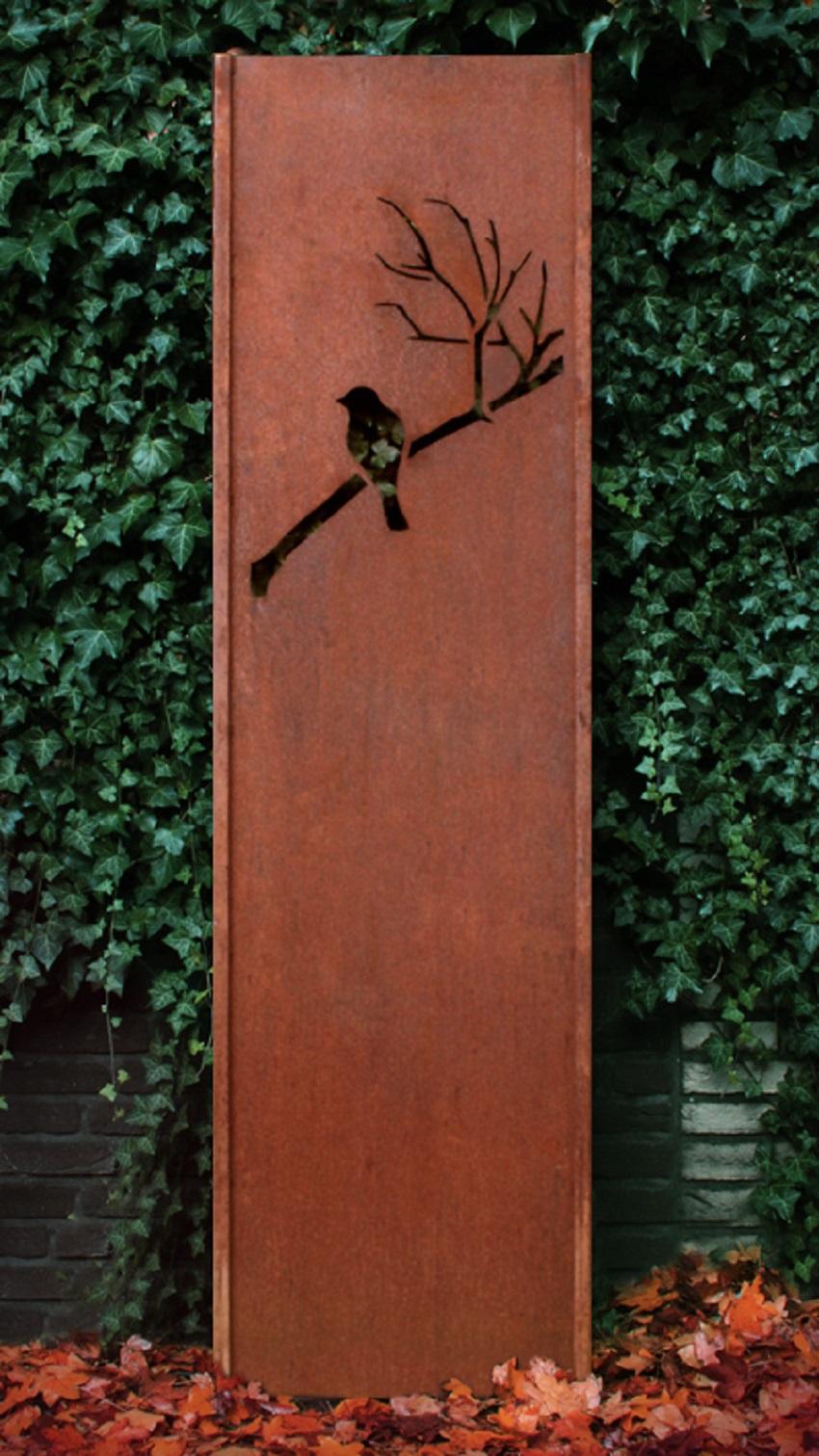 Steel Garden Wall - "Bird" - Modern Outdoor Ornament - 54×195 cm - Sculpture by Stefan Traloc