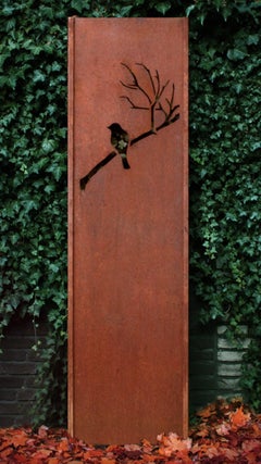 Steel Garden Wall - "Bird" - Modern Outdoor Ornament - 54×195 cm