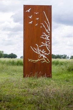 Pared de acero para jardín - "Pájaros I" - Adorno moderno para exterior - 75×195 cm