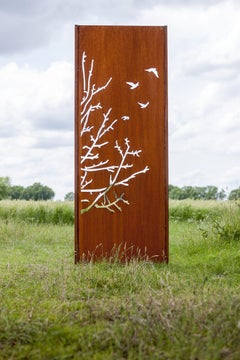 Gartenmauer aus Stahl - "Vögel II" - Modernes Ornament für den Außenbereich - 75×195 cm