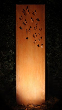 Steel Garden Wall - "Butterflys" - Modern Outdoor Ornament - 54x195 cm