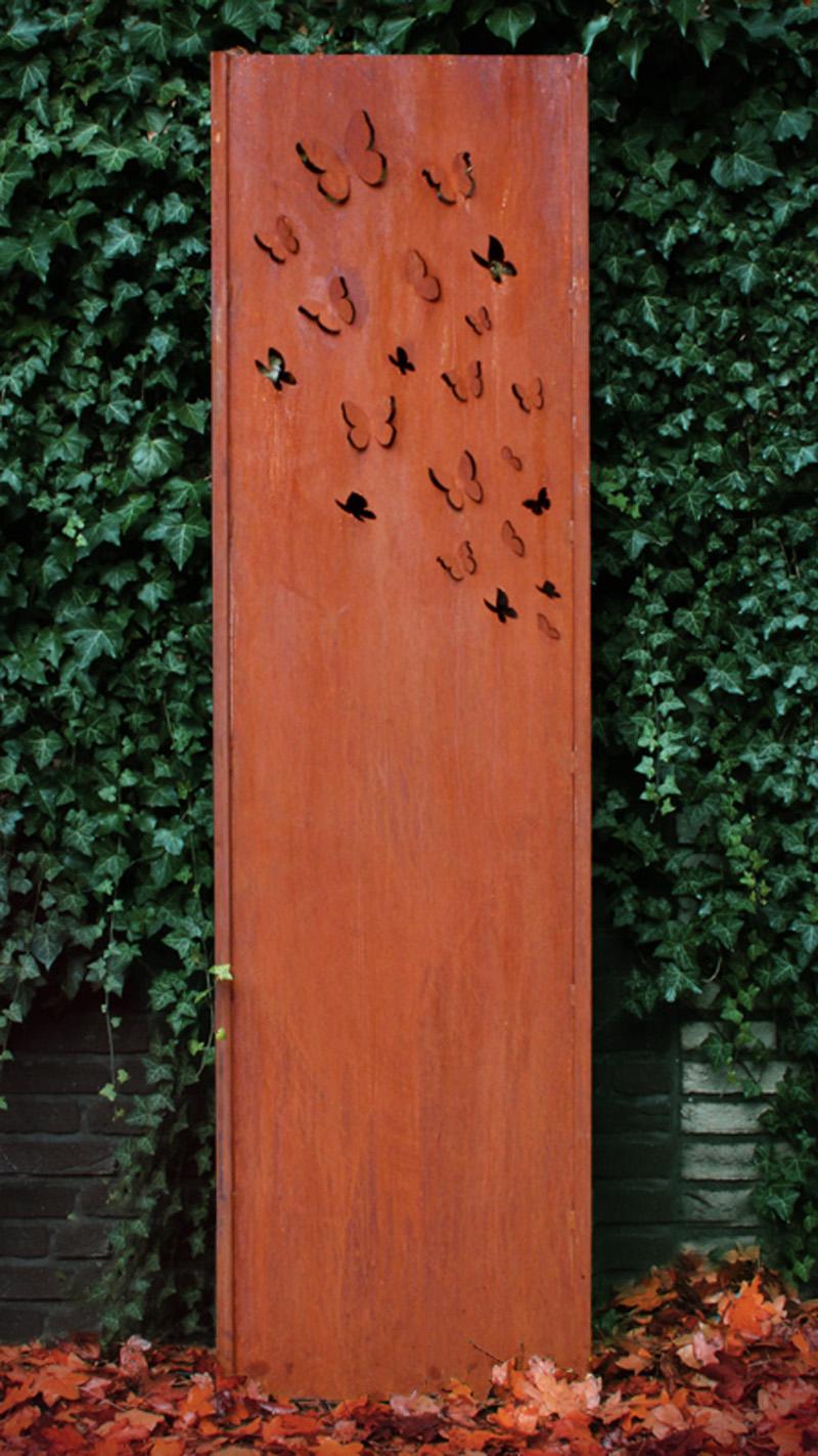 Muro de acero para jardín - "Mariposas" - Adorno moderno para exterior - 54x195 cm - Sculpture de Stefan Traloc
