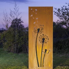 Steel Garden Wall - "Dandeleon 3" - Modern Outdoor Ornament - 75x195 cm