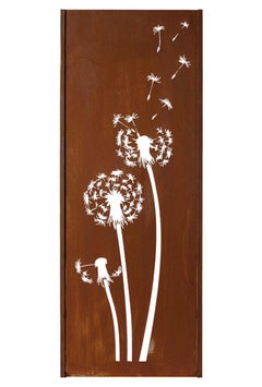 Steel Garden Wall - "Dandelion clock_3" - Modern Outdoor Ornament - 75×195 cm