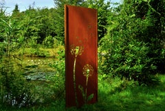 Steel Garden Wall - "Dandelion clock_2" - Modern Outdoor Ornament - 75×195 cm