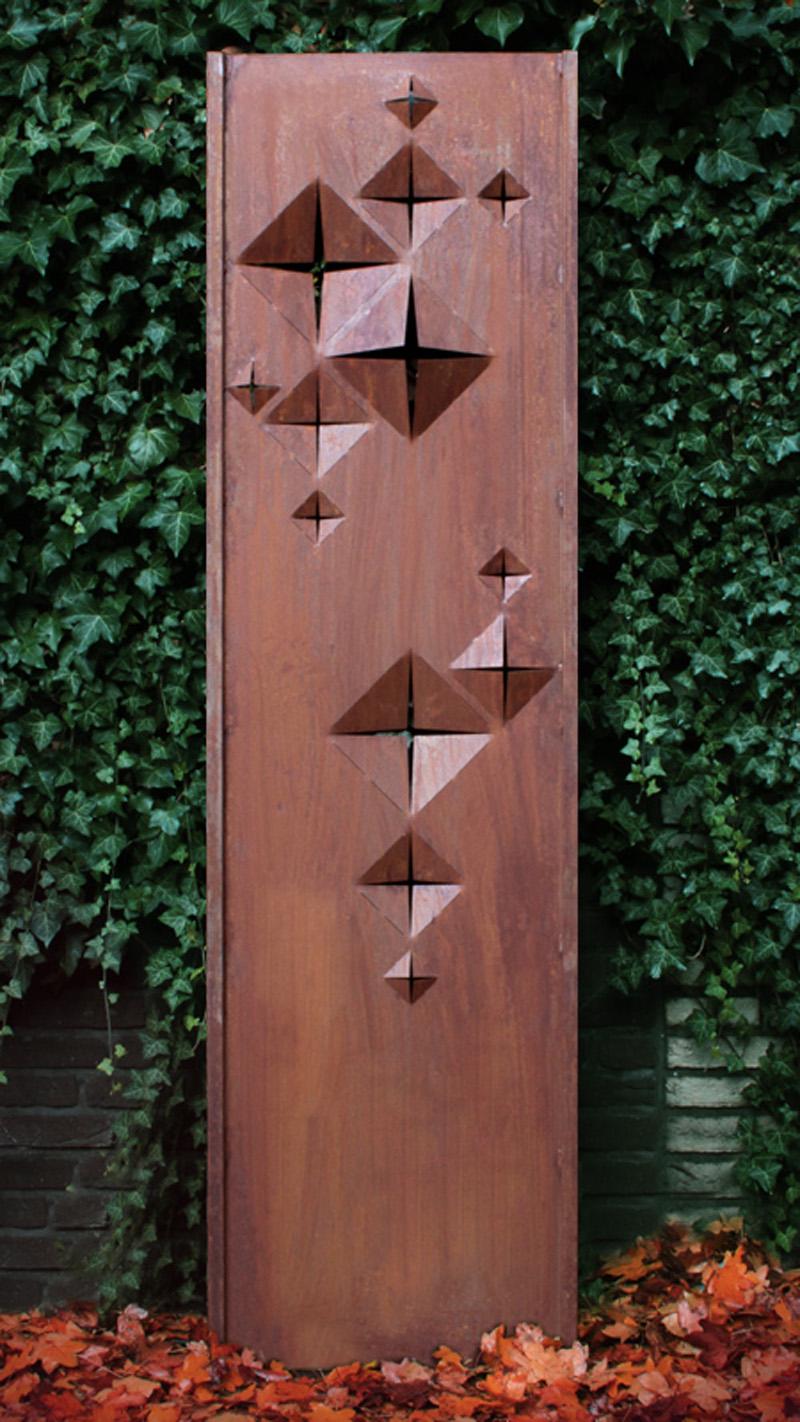 Steel Garden Wall - "Diamonds" - Modern Outdoor Ornament - 54x195 cm - Mixed Media Art by Stefan Traloc