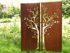 Steel Garden Wall - "Diptych Tree" - Modern Outdoor Ornament - 150 x 195 cm