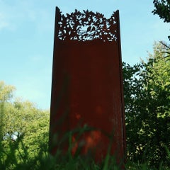 Steel Garden Wall - "Leaves 2" - Modern Outdoor Ornament - 75x195 cm