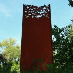Steel Garden Wall - "Leaves 3" - Modern Outdoor Ornament - 75x195 cm