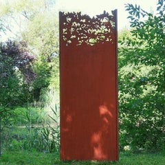 Steel Garden Wall - "Leaves 3" - Modern Outdoor Ornament - 75x195 cm