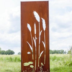Steel Garden Wall - "Pond 1" - Modern Outdoor Ornament - 75x195 cm