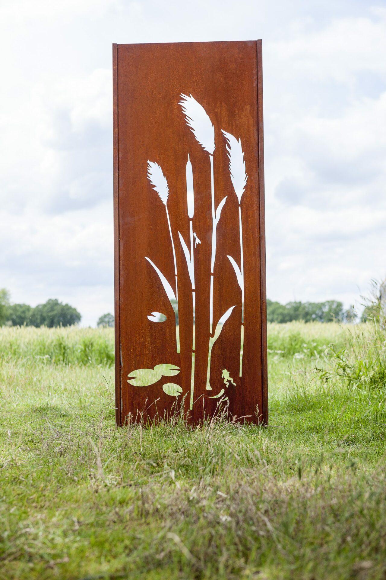 Steel Garden Wall - "Pond 1" - Modern Outdoor Ornament - 75x195 cm - Mixed Media Art by Stefan Traloc