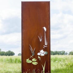 Steel Garden Wall - "Pond 2" - Modern Outdoor Ornament - 75x195 cm
