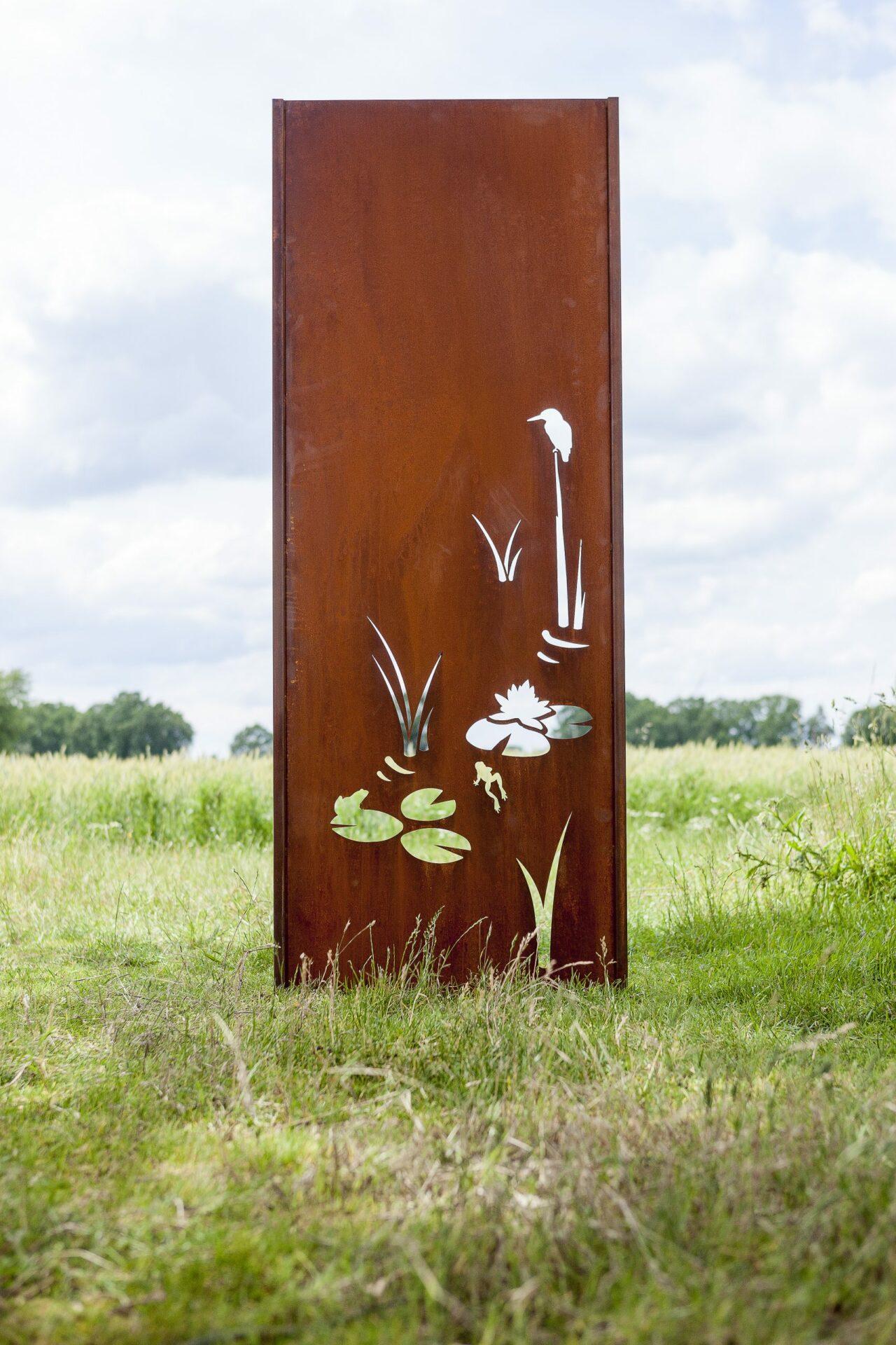 Steel Garden Wall - "Pond 2" - Modern Outdoor Ornament - 75x195 cm - Mixed Media Art by Stefan Traloc