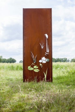 Parete da giardino in acciaio - "Stagno 2" - Ornamento moderno per esterni - 75x195 cm