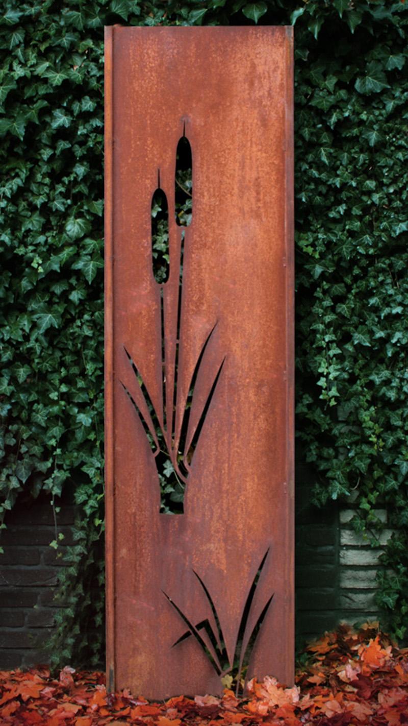 Muro de jardín de acero - "Reed" - Ornamento moderno de exterior - 54x195 cm - Sculpture de Stefan Traloc