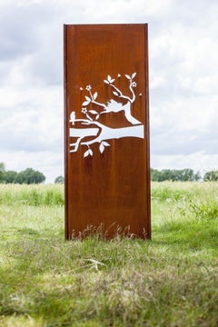 Stahlgartenwand - "Frühling" - Modernes Ornament für den Außenbereich - 75 x 195 cm