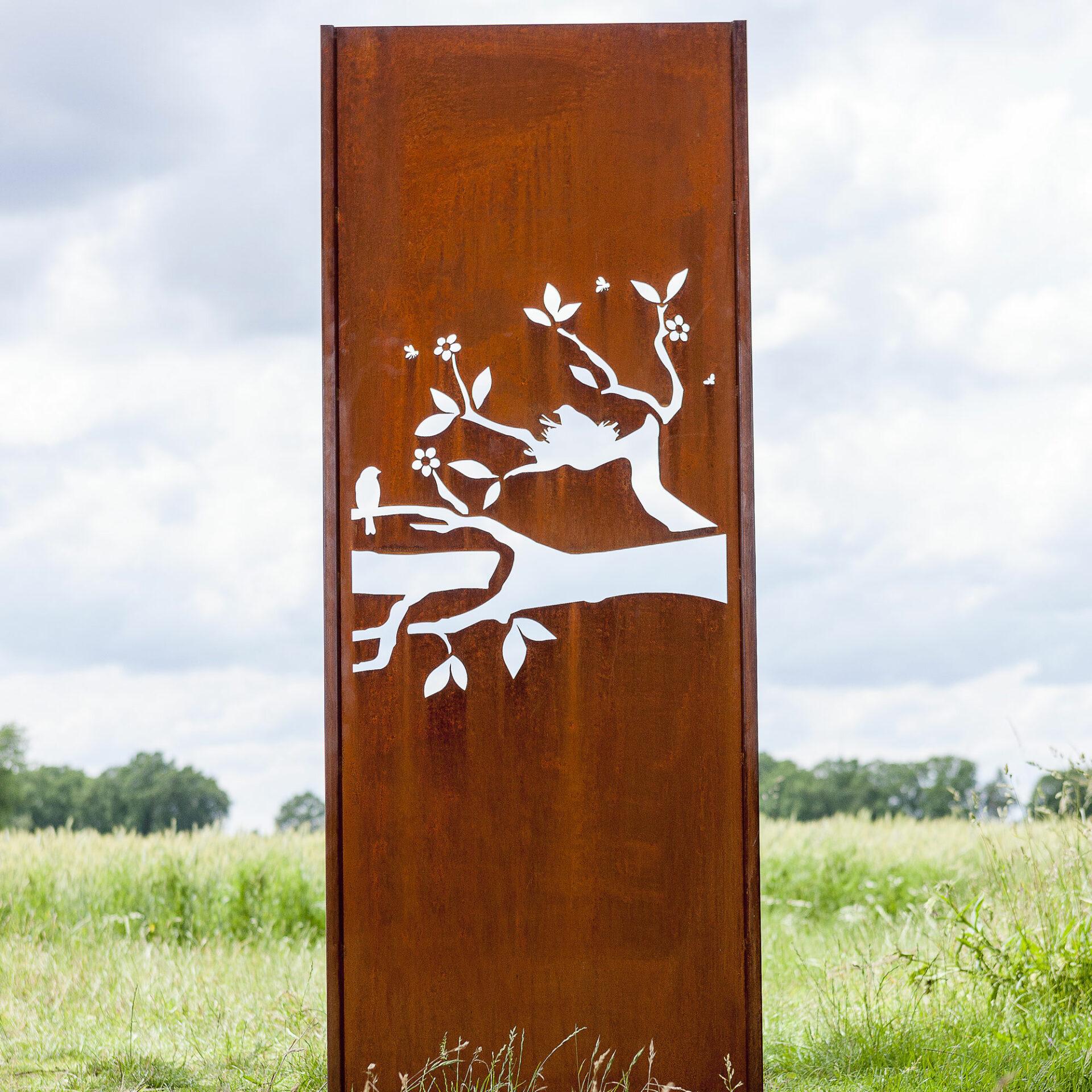 Steel Garden Wall - "Spring" - Modern Outdoor Ornament - 75 x 195 cm - Mixed Media Art by Stefan Traloc