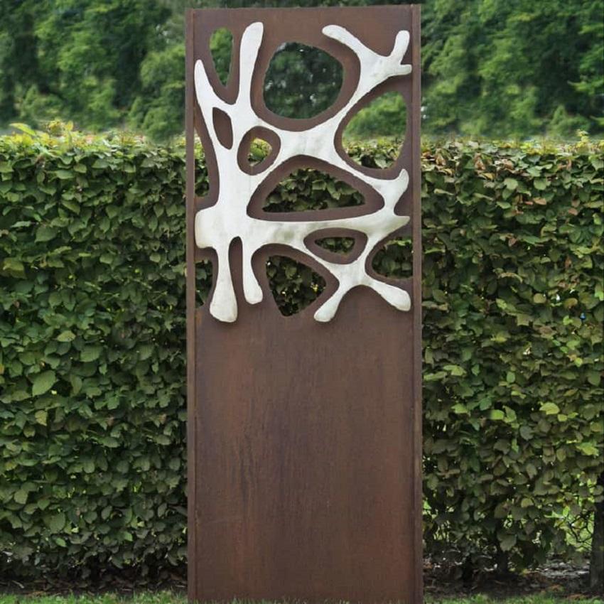 Steel Garden Wall - "Stainless Steel I" - modern outdoor ornament - 75×195 cm - Mixed Media Art by Stefan Traloc
