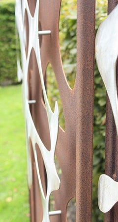 Steel Garden Wall - "Stainless Steel II" - modern outdoor ornament - 75×195 cm