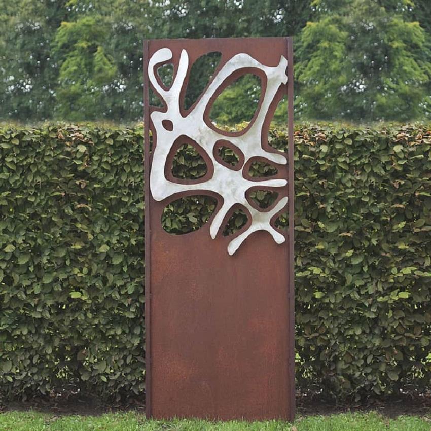 Steel Garden Wall - "Stainless Steel II" - modern outdoor ornament - 75×195 cm - Mixed Media Art by Stefan Traloc