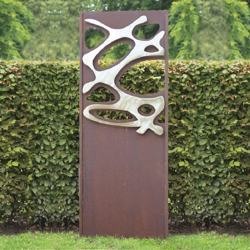 Steel Garden Wall - "Stainless Steel III" - modern outdoor ornament - 75×195 cm - Sculpture by Stefan Traloc