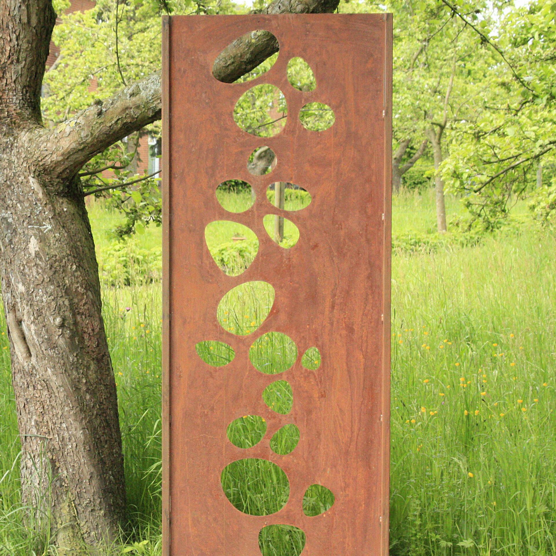 Steel Garden Wall - "Stones" - Modern Outdoor Ornament - 75x195 cm - Sculpture by Stefan Traloc