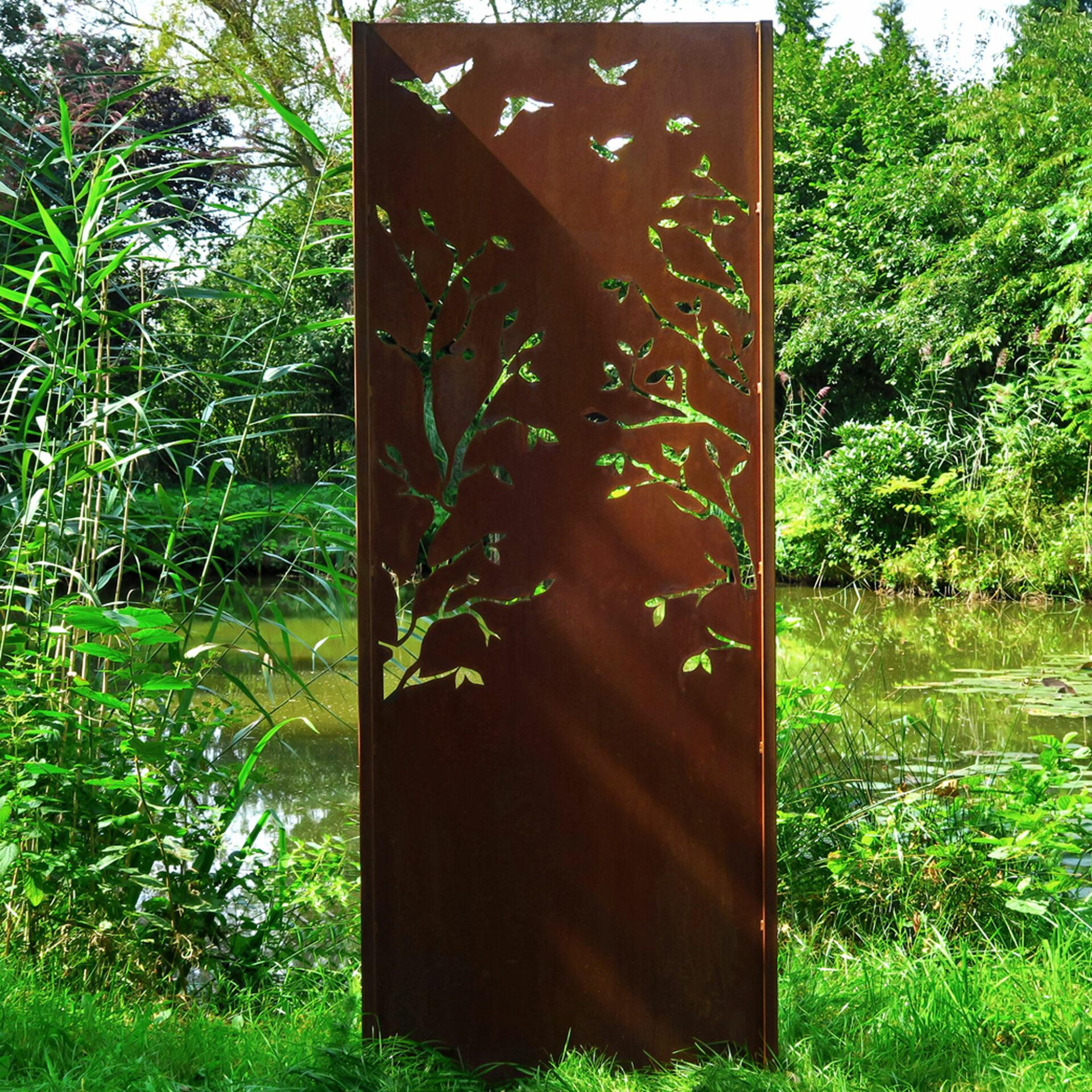 Muro de acero para jardín - "Árbol 3" - Adorno moderno para exterior - 75x195 cm - Mixed Media Art de Stefan Traloc