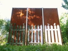 Steel Garden Wall - "Triptych St. Fence" - Modern Outdoor Ornament - 225×195 cm