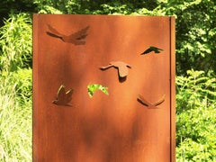 Parete da giardino in acciaio - "Trittico Sciame" - Ornamento moderno per esterni - 225×195 cm