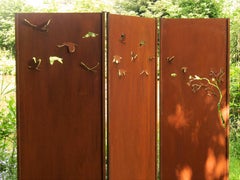 Steel Garden Wall - "Triptych Swarm" - Modern Outdoor Ornament - 225×195 cm