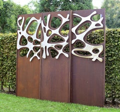 Gartenwand aus Stahl - ""Triptychon aus Edelstahl"" - Außenornament - 225195 cm