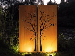 Steel Garden Wall - "Triptycon Tree" - Modern Outdoor Ornament - 150×195 cm