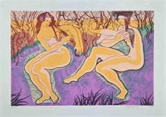 Nymphs in Forest - Original Lithograph by Stefania Guidi - 1993
