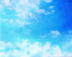 Abstraktes Gemälde in Acryl auf Leinwand, Gemälde „Blauer Himmel mit Kopf“