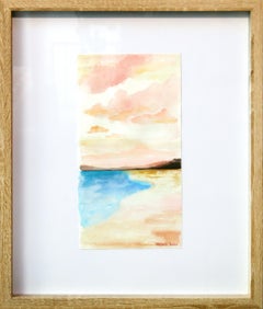 Abstrakt-impressionistisches Aquarellgemälde auf Papier, Landschaftsgemälde, „Shoreline“