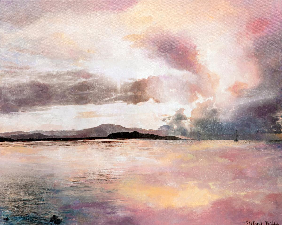 Landscape Painting Stefanie Bales - Une peinture impressionniste à l'acrylique et à l'encre sur toile, « Au-delà des Abysss »
