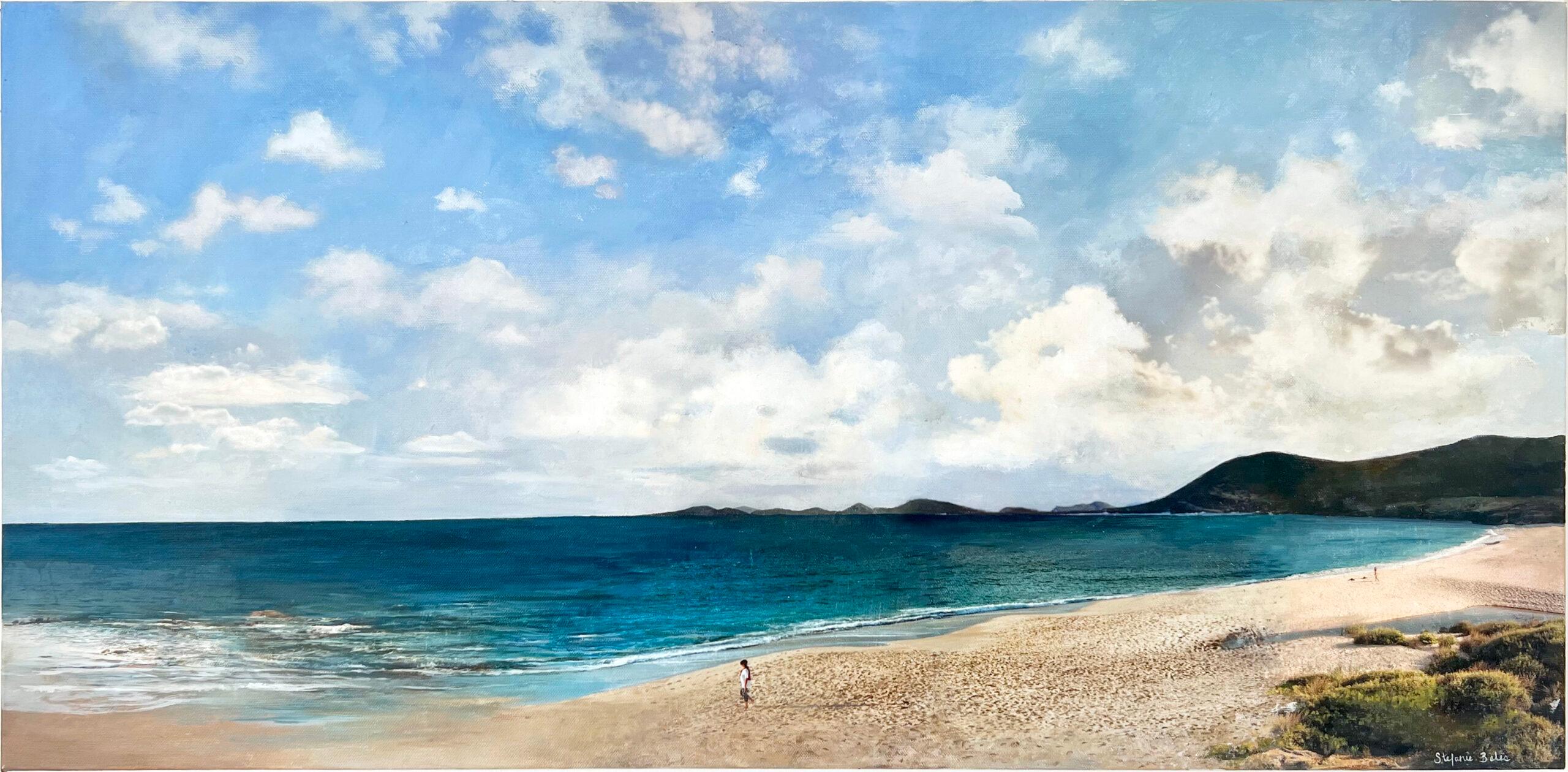 Landscape Painting Stefanie Bales - Une peinture impressionniste à l'acrylique et à l'encre sur toile « Vous, moi et la mer »