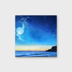 An Impressionist Acrylic & Ink on Wood Seascape Painting, "To Hang the Moon"