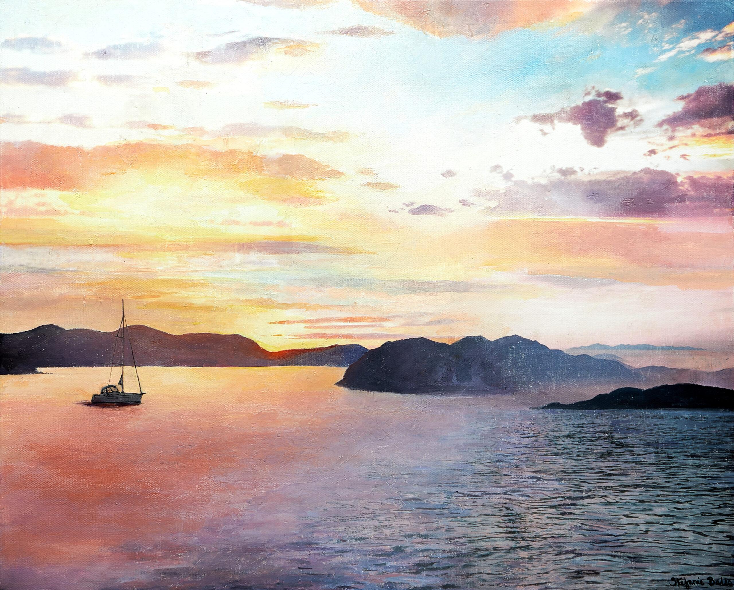 Landscape Painting de Stefanie Bales - Pintura impresionista en acrílico y técnica mixta sobre lienzo, "Cueva de los sueños"