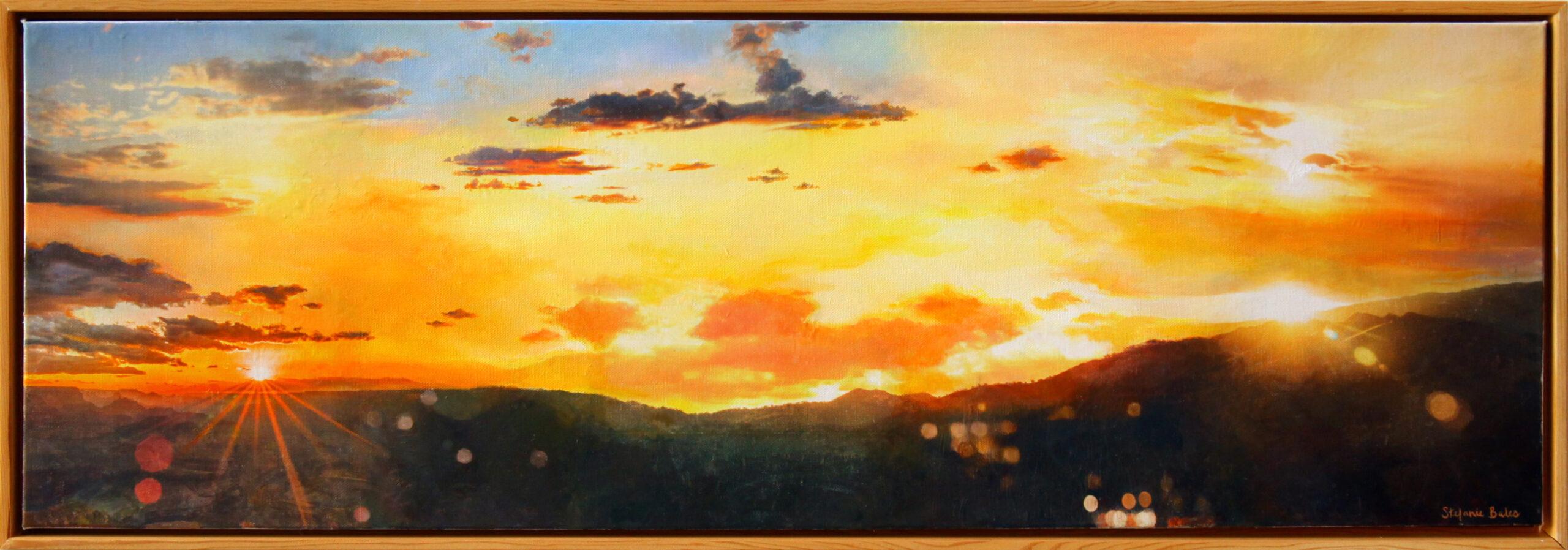 Landscape Painting Stefanie Bales - Peinture impressionniste à l'acrylique et technique mixte sur toile « Let There Be Light »