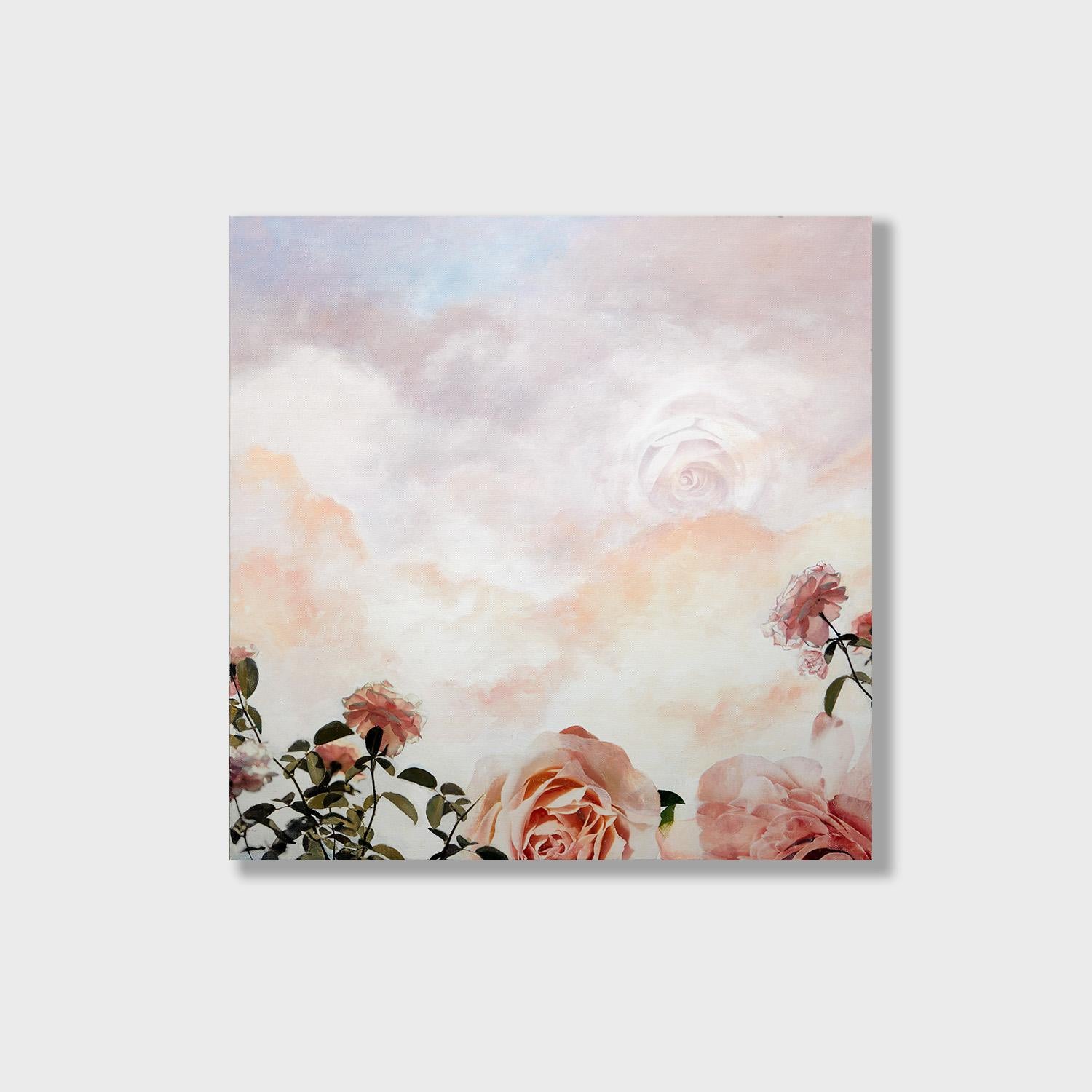 Still-Life Painting Stefanie Bales - Peinture impressionniste à l'acrylique et technique mixte sur toile « Rhody in Bloom »