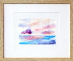 Une aquarelle impressionniste sur papier Peinture de paysage marin, "Violet Skies" (ciel violet)