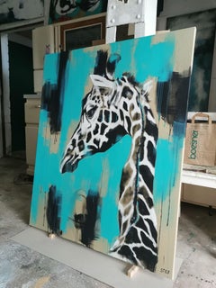 GIRAFFE IN TURQUOISE, Painting, Acrylic on Canvas